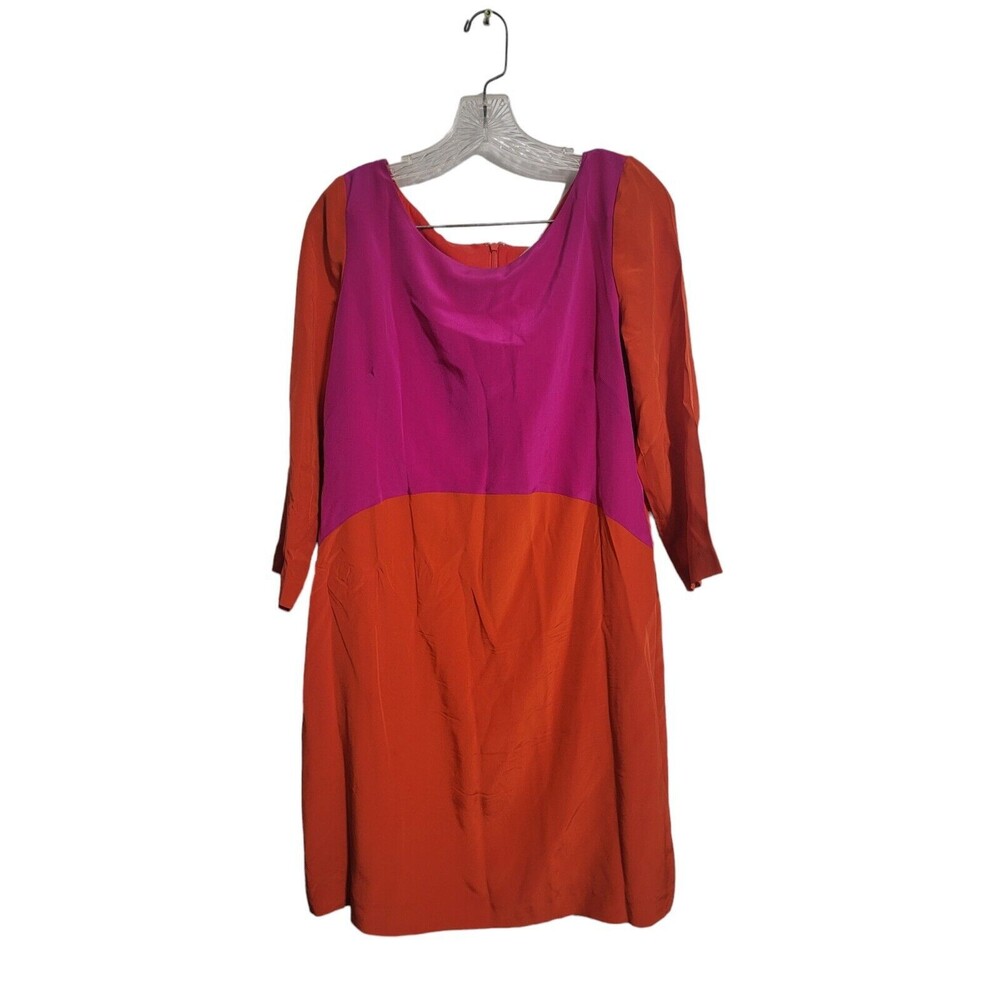 Vtg Orange and Magenta Pink Orange Color Block Zip-Front Dress Short Sleeve sz M